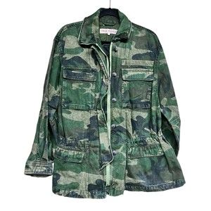 Free People Zippered Camouflage Denim Military Jacket Women’s Size Small